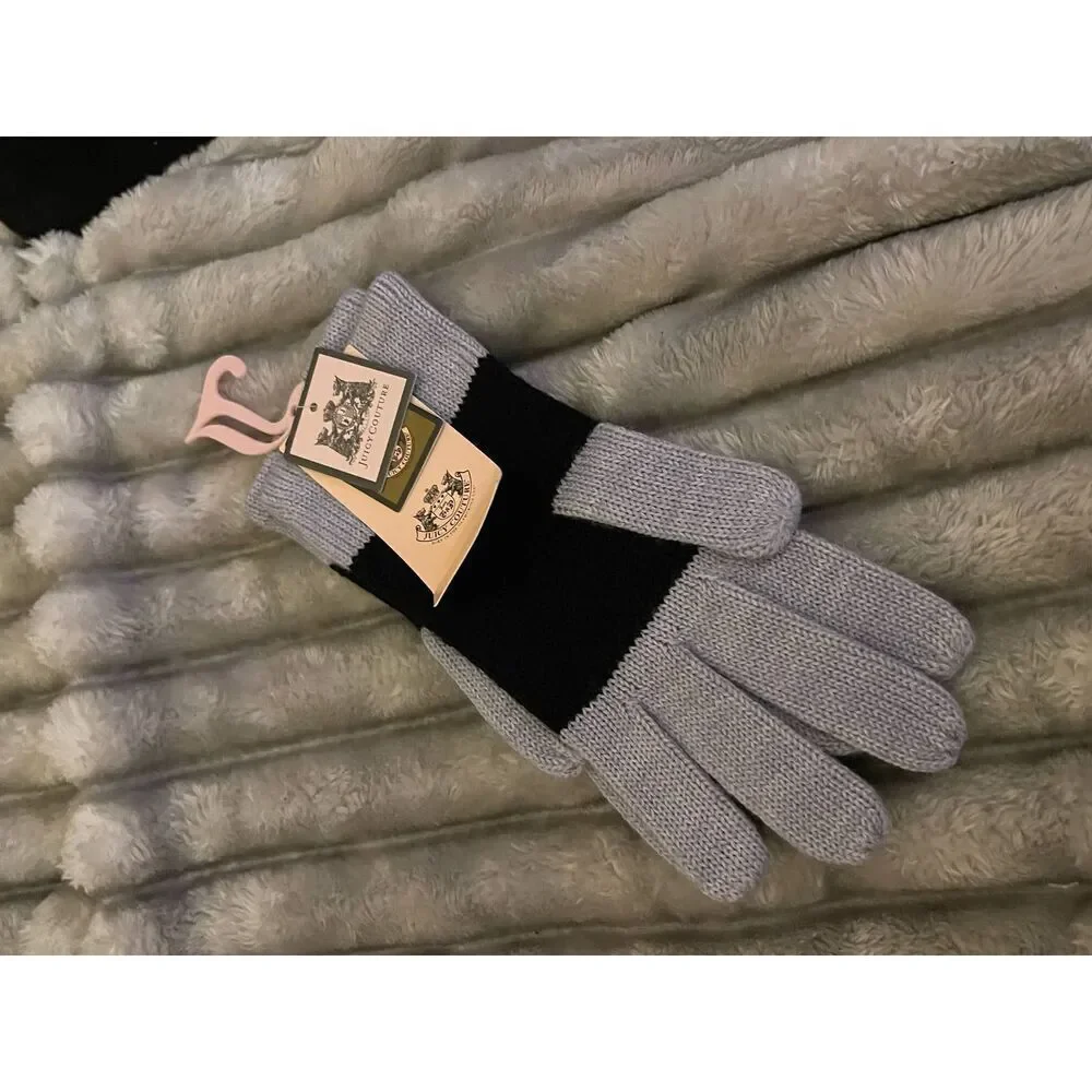 Y2k nwt vintage og juicy couture knit winter gloves mittens grey